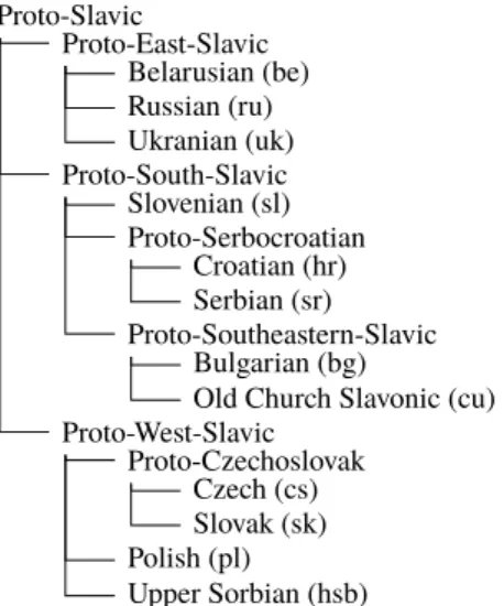 Figure 1: A possible phylogenetic tree for languages in the Slavic family.