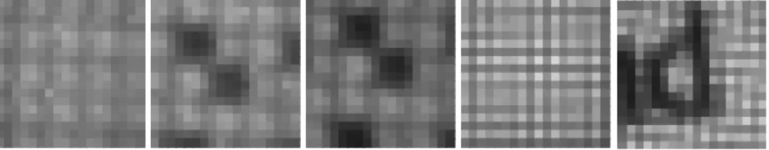 Figure 2: Raw images captured using an Avago ADNS-2610 sensor. From left to right: white background on a 86 PPI Dell 1905FP; black dots on a white background with no LED occlusion (same display); same pattern with LED occluded using black tape (same displa