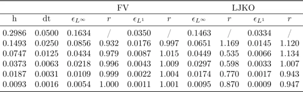 Table 1. Time-space convergence for the two schemes. Integration on the time step [0, 0.25]