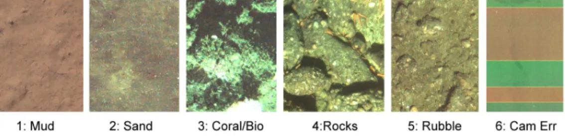 Figure 2-1: Samples of each of the six texture classes evident in the SeaBED images.