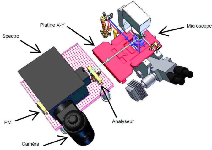 Figure 2.3 – Microscope et système de détection.
