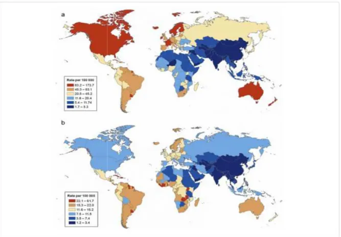 Fig. 11 (a) International variation in age international variation in age