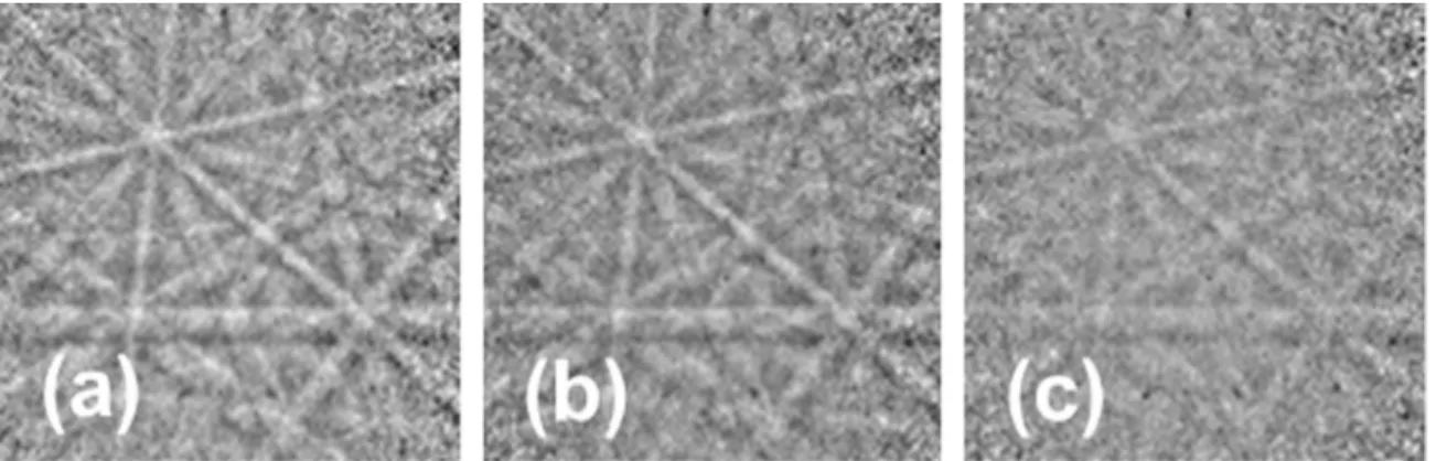 Fig. 9 summarizes the results. The EBSD patterns are of suf ﬁ - -cient quality for accurate indexing even if they are acquired while simultaneously FIB polishing using a FIB current as high as 30 nA (see Fig