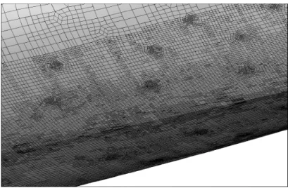 Figure 8. Detail of the surface grid in a simulation of the DTMB 5512 destroyer, showing irregular refinement.