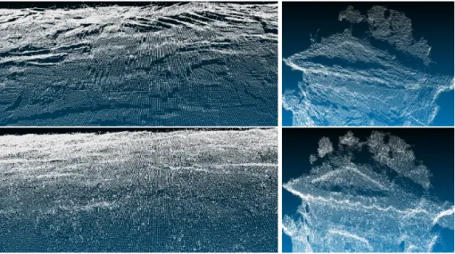 Fig. 7: Closeups on portions of the wall and fountain-top for the Fountain P11 views 2-3 using [2] (top) and using our method (bottom)