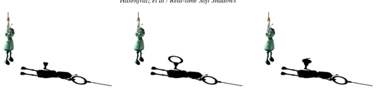 Figure 3: Shadows provide information about the geometry of the occluder. Here we see that the robot holds a ring on the left-hand image and a teapot on the right-hand image.