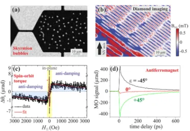 Figure 13.   (a) Magneto-optical Kerr effect imaging of current- current-induced nucleation and subsequent motion of skyrmions