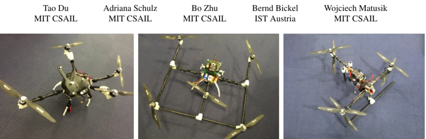 Figure 1: We provide an interactive system for users to design, optimize and fabricate multicopters