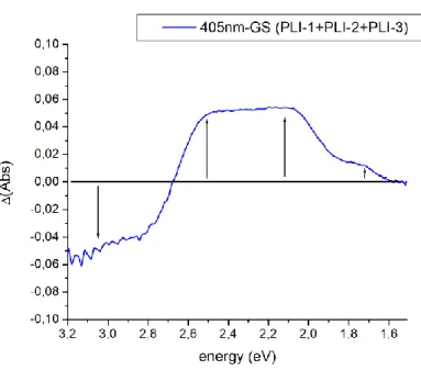 Fig.  S5.  Difference  visible  absorption  spectrum  during  photoexcitation  at  12  K