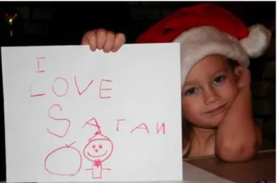 Figure 1-2: A sign by a child intended to read “I love Santa” that instead reads “I love Satan” [19]