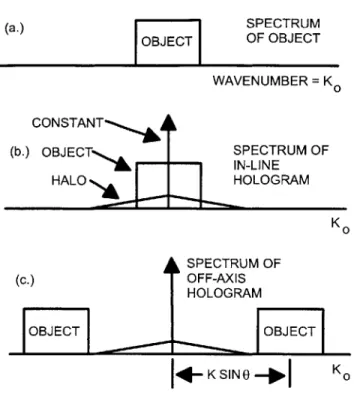 Figure  2-12:  Spectra  in  one  dimension  for  an  image  and  its in-line  and  off-axis  holograms a
