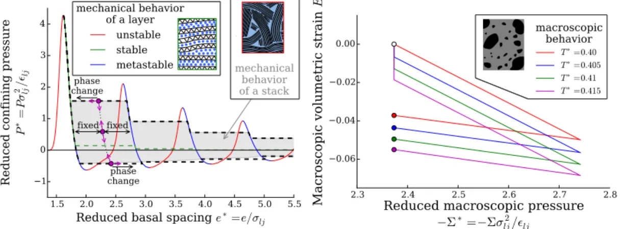 Figure 3. The thermo-mechanical model considers three scales. At the scale of a layer the confining stress is an oscillating function of the basal spacing