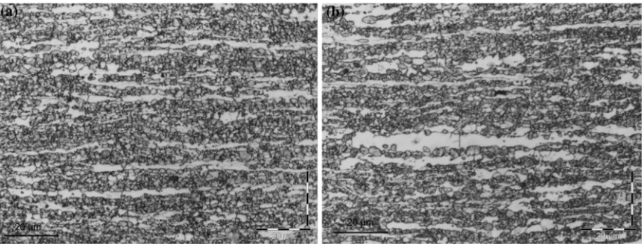 Fig. 4 Evolution of microstructures after a 1 min and b 10 min holding at 740 °C in the case of high heating rate