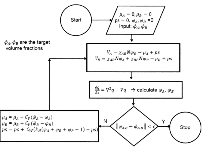 Figure 2.1.  Constrained  optimization  routine  to calculate  the chemical potentials  pA,  PB,  the convergence  tolerance  is  set at,  e  =  10~ 3 .