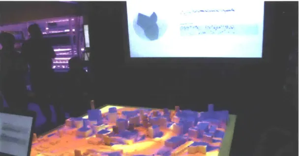 Figure  10:  CityScope  used  GIS  data  and  algorithms  to  create  a  voxelized,  3-dimensional  representation  of an  existing urban area  in  Kendall  Square,  Massachusetts  (Larson,  Reinhart, Alfaris,  &amp; AX-Wabil,  2014).
