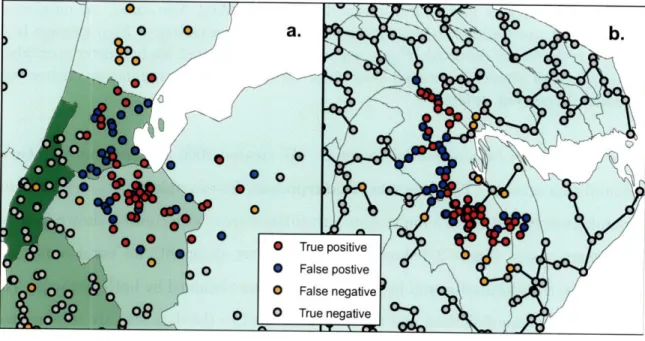 Figure  2-3:  Detection  of  1999  New  York  West  Nile  virus  cases  by  SaTScan  and  the EMST  method