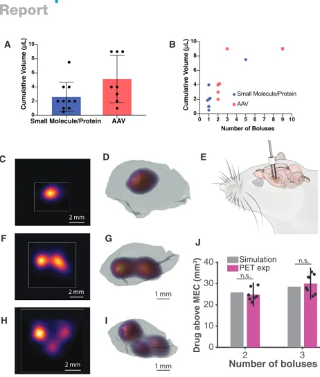 Figure 5. Computationally Guided Multi- Multi-bolus Targeting of Striatum In Vivo (A and B) Prior efforts for intrastriatal targeting via fluidic injection.
