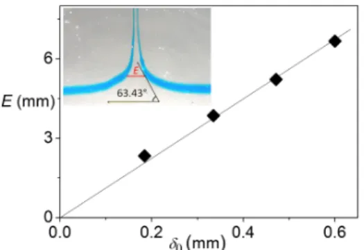 FIG. 5. Highly deformed width E (deformation larger than 200 %) of an initially-straight filament by a cylindrical rod as a function of the thickness of the boundary layer for different rod radii