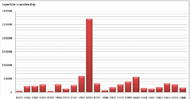 Figure 5: Fréquence annuelle des incendies selon Arfa (2008) 