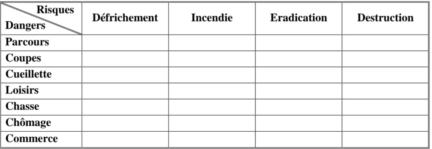 Tableau 4 : Matrice des dangers et risques 