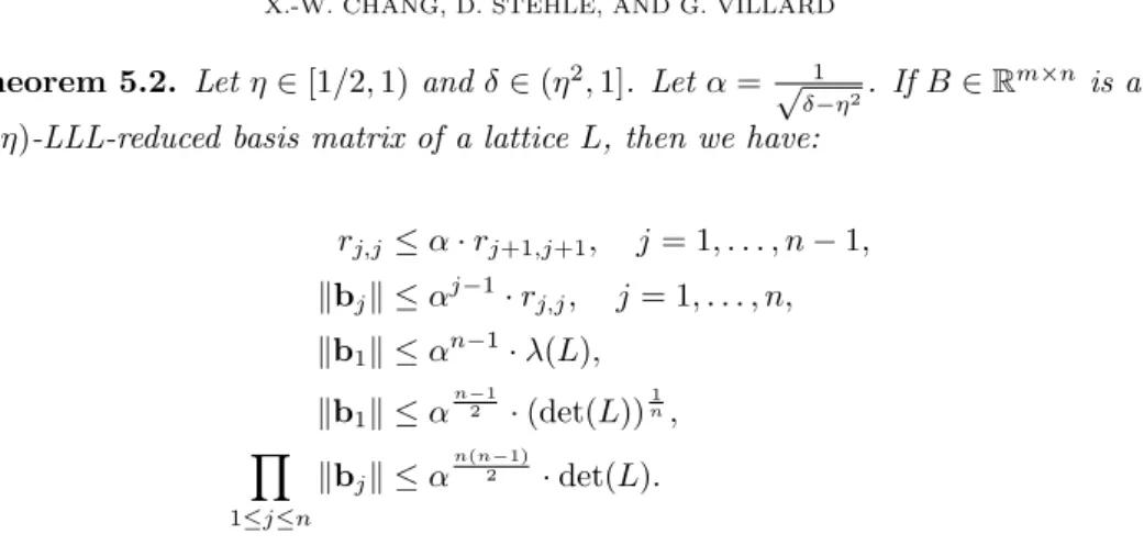 Figure 2 illustrates the different definitions of LLL-reduction. If the r i,i ’s are decreasing, then a (δ, η, θ)-LLL-reduced basis matrix is (δ, η + θ)-reduced