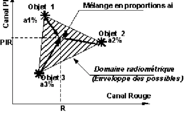Figure 1.5 : mélange radiométrique de 3 éléments