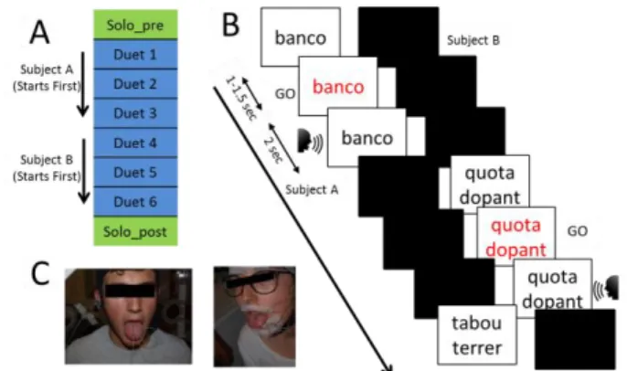 Figure  1.  (A)  Experimental  timeline  including  the  Solo_pre,  Solo_post and duet sessions
