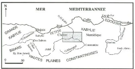 Fig. I-1 : Situation géographique de la région étudiée (M.Durand.Delga, 1969) 