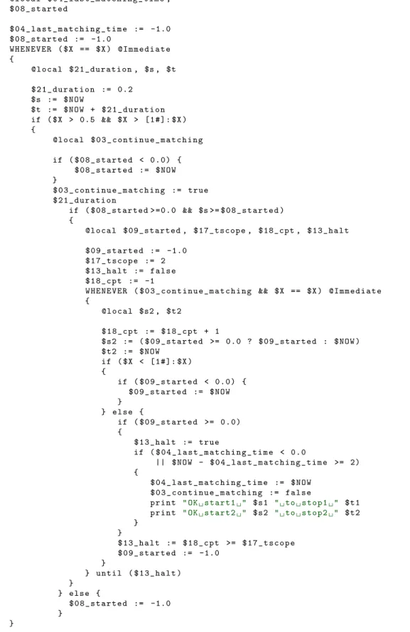 Figure 7. Full Antescofo code generated by the pattern Q in section 6.