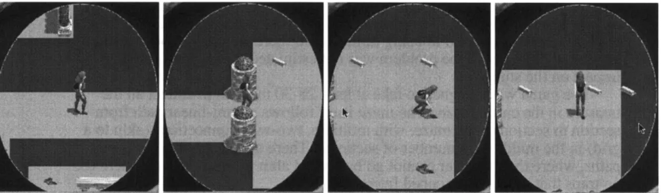 Figure  5.6:  Examples  of the  character's  movement.  Note  that  the  character stays  in  the  center  of the  screen  at  all  times;  she  looks  like  she's  moving