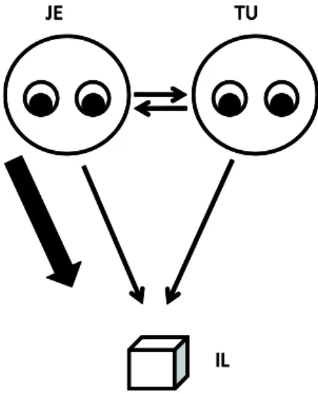 Figure  1 :  La  désignation  établit  une  relation  triadique  similaire  à  celle  du  discours  verbal entre « je », « tu » et « il »