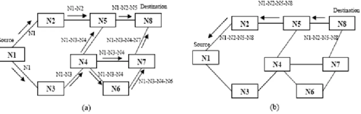 Figure 3.3. Phase de découverte de chemins dans DSR : 