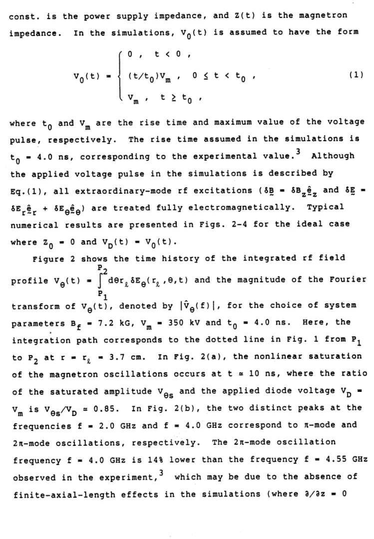 Figure  2  shows  the  time  history of  the  integrated  rf  field p2