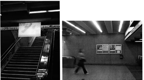 Figure  5-1:  View  of Kendall  inbound  system  and  projection.  The  second  image shows the  distance  between  the  turnstiles  and  the  stairs/escalator.