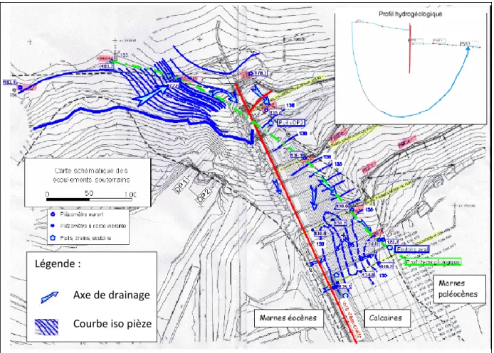 Figure IV.7 : Circulation des eaux souterraines dans la nappe calcaire (ANBT.1999) Légende : 