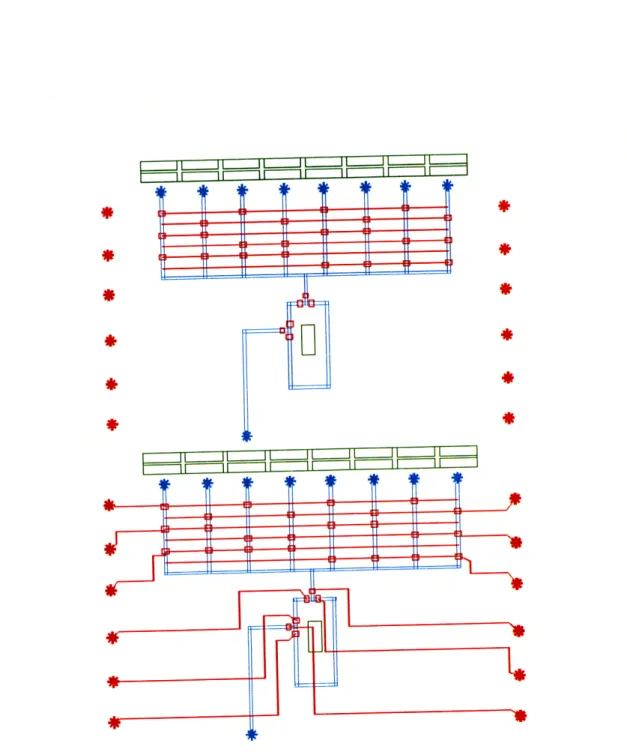 Figure  3-3:  The  punches  manually  placed  (top).  The  automatic  routing  between control  channels  and  punches  respecting  design  constraints  (bottom).