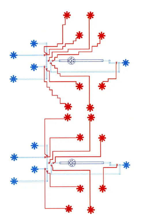 Figure 6-2:  Routing of a chip  after min-cost  max-flow  step  (top) and after one iteration of ripping  and  redoing  each  connection  (bottom).