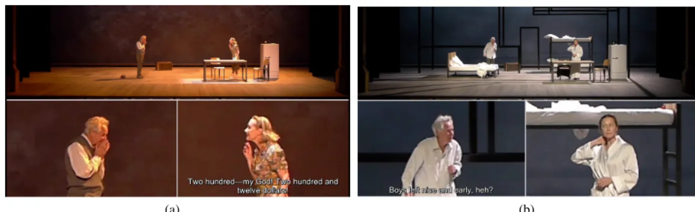 Figure 11: Split screen compositions with subtitles placed selectively in the partition of the actor who is speaking