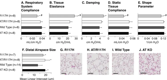 Fig. 2. An inactivating deletion in AGTR2 aspects of pulmonary dysfunction in R117H CF mice