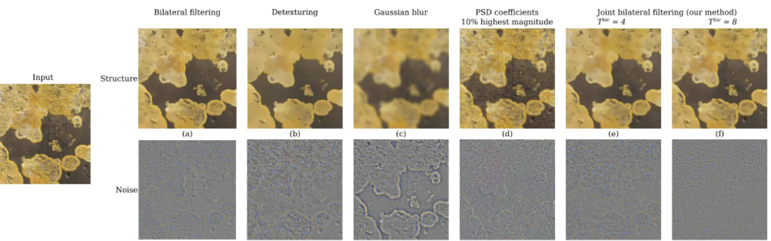 Figure 13: Structure extraction. Bilateral filtering and de-texturing perform well in some cases