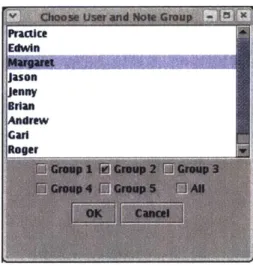 Figure  2-1:  The dialog  for  choosing  the  user  and  set  of  notes  in  the  De-identification Mode.