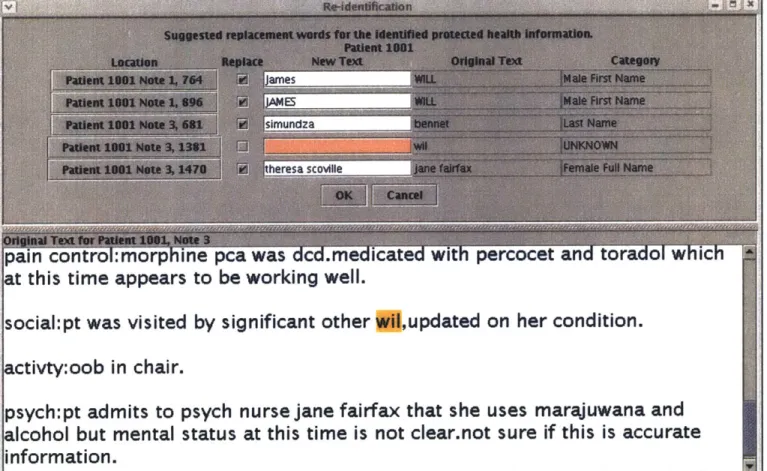 Figure  2-7:  The  display  for  reviewing  and  changing  the  suggested  surrogate  data  for re-identification.