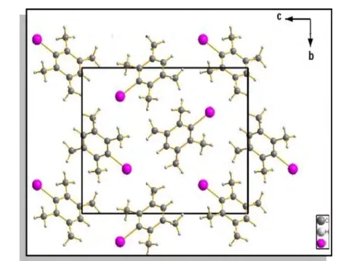 Figure IV-3: Empilement de la structure moléculaire de l‟iododurène  selon la  direction    [100] à 293K