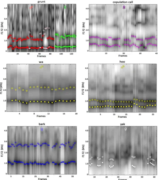 Fig 2. LPC spectrograms and formants, by VLS class. The panels show LPC spectra for all frames