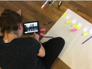 Fig. 2. Workshop 1: P1 interacts with the tablet to select the next movement to learn