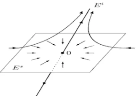 Figure 1.4 – Portrait de phase d’un syst` eme lin´ eaire hyperbolique, de dimension 3.