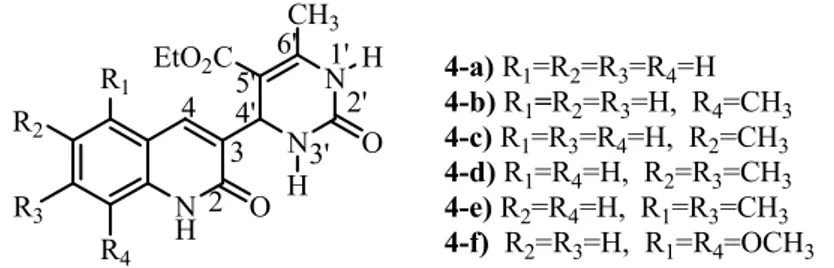 Tableau 4 : RMN  13 C des dérivés 3,4-dihydropyrimidinones quinoléiques 5 : 