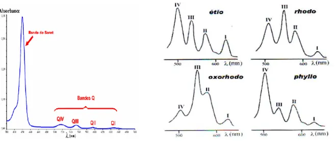 Figure I-4: profil des Q pour les quatre principaux types   de spectres d'absorption de porphyrines bases libres  