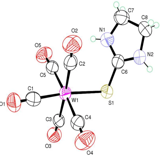 Figure 7: ORTEP du complexe  1 Imidazolidine-2-thione W(CO) 5 .