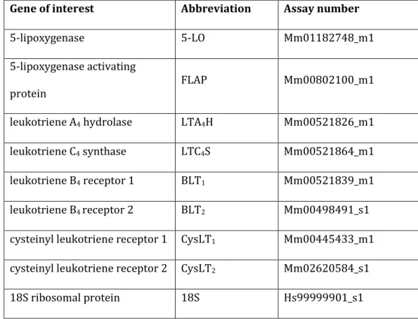 Table E1. Assay-on-demand™ from Applied Biosystems, used for real-time TaqMan PCR. 